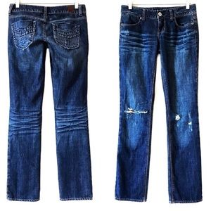 American Eagle Dark Wash 77 Straight Skinny Distressed Jeans Size 2 G1